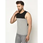 Men's Casual Cotton Blended Colorblock Sleeveless Vest (Black-Grey)