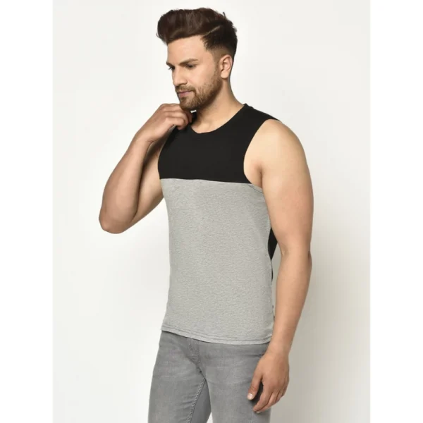 Men's Casual Cotton Blended Colorblock Sleeveless Vest (Black-Grey)