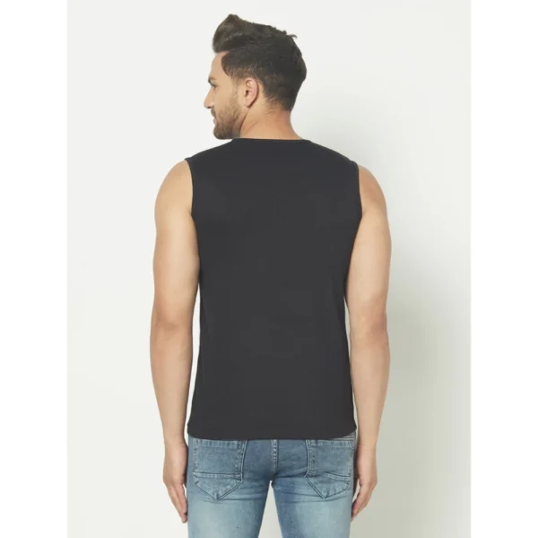 Men's Casual Cotton Blended Printed Sleeveless Vest (Black)