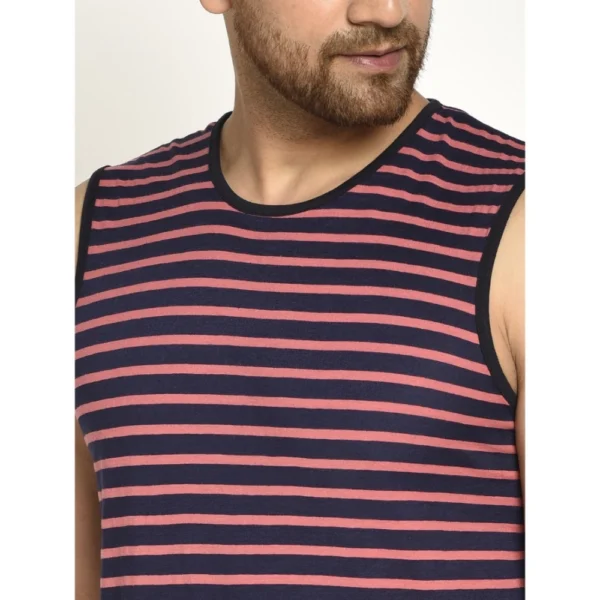 Men's Casual Cotton Blended Striped Sleeveless Vest (Pink)