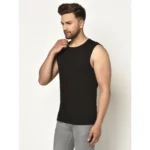 Men's Casual Cotton Blended Solid Sleeveless Vest (Black)