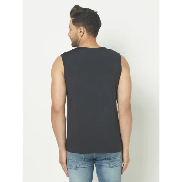 Men's Casual Polyester Printed Sleeveless Vest (Black)