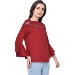 Women's Cotton Blend Solid Regular Sleeves Round Neck Regular Top (Maroon)