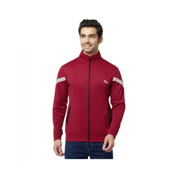 Men's Solid Lycra Blend Full Sleeve Casual Jacket (Maroon)