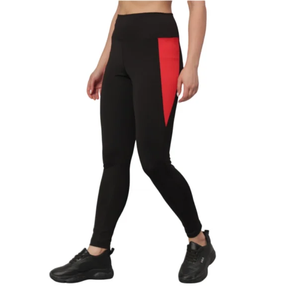 Women's Lycra Blend Color Block Ankle Length Tights (Red)