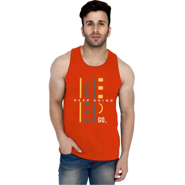 Men's Casual Cotton Blended Printed Sleeveless Vest (Orange)