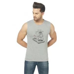 Men's Casual Cotton Blended Printed Sleeveless Vest (Grey)