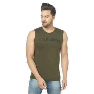 Men's Casual Cotton Blended Printed Sleeveless Vest (Green)