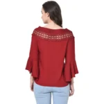 Women's Cotton Blend Solid Regular Sleeves Round Neck Regular Top (Maroon)