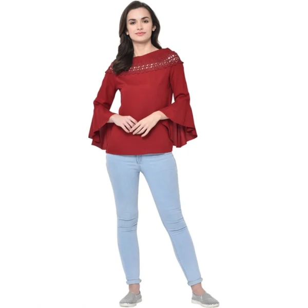 Women's Cotton Blend Solid Regular Sleeves Round Neck Regular Top (Maroon)