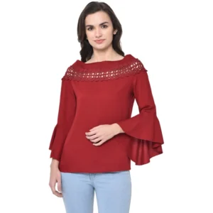 Women's Cotton Blend Solid Regular Sleeves Round Neck Regular Top (Maroon)