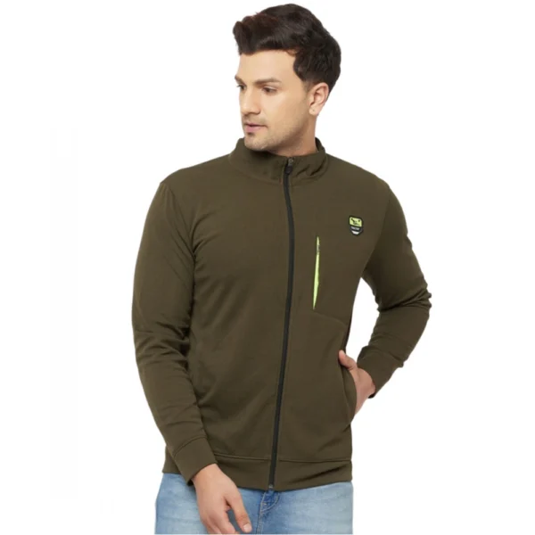 Men's Solid Polyester Full Sleeve Casual Jacket (Green)