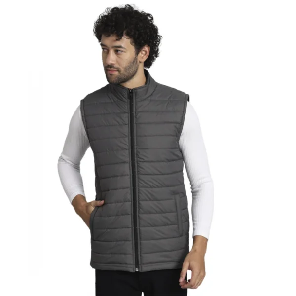 Men's Solid Polyester Sleeveless Bomber Jacket (Black)