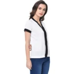 Women's Cotton Blend Solid Regular Sleeves V-Neck Regular Top (White)