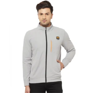 Men's Solid Lycra Blend Full Sleeve Casual Jacket (Grey)