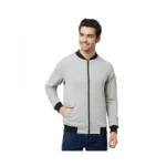 Men's Solid Lycra Blend Full Sleeve Casual Jacket (Grey)