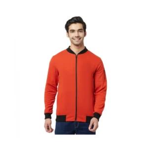 Men's Solid Polyester Full Sleeve Casual Jacket (Orange)