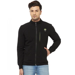 Men's Solid Lycra Blend Full Sleeve Casual Jacket (Black)