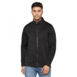 Men's Solid Lycra Blend Full Sleeve Casual Jacket (Black)