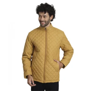 Men's Solid Polyester Full Sleeve Bomber Jacket (Yellow)