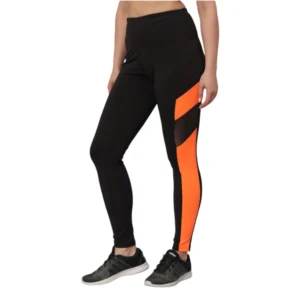 Women's Lycra Blend Color Block Ankle Length Tights (Orange)