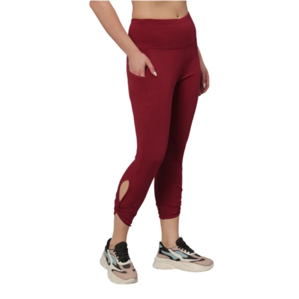 Women's Lycra Blend Solid Ankle Length Tights (Maroon)