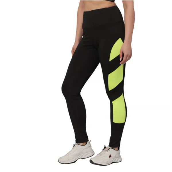 Women's Lycra Blend Color Block Ankle Length Tights (Green)