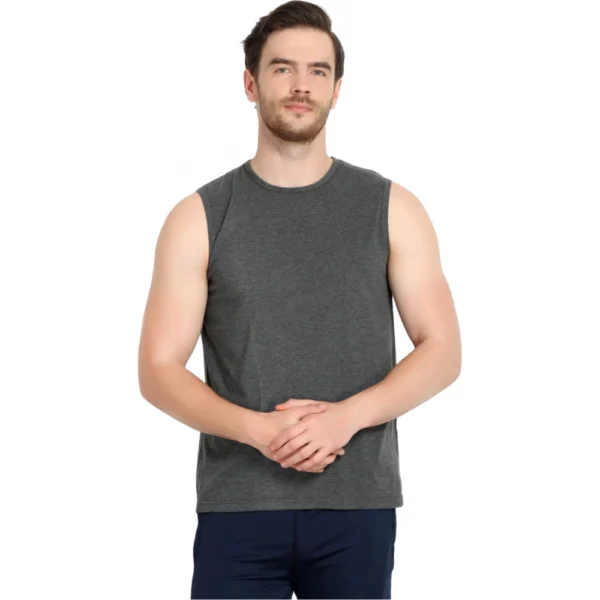 Men's Casual Cotton Blended Solid Sleeveless Vest (Grey)