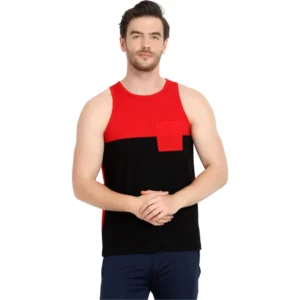 Men's Casual Cotton Blended Colorblock Sleeveless Vest (Red-Black)