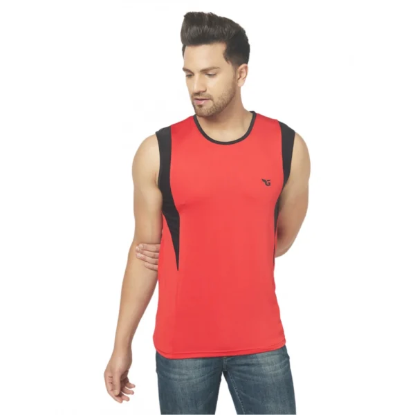 Men's Casual Polyester Printed Sleeveless Vest (Red)