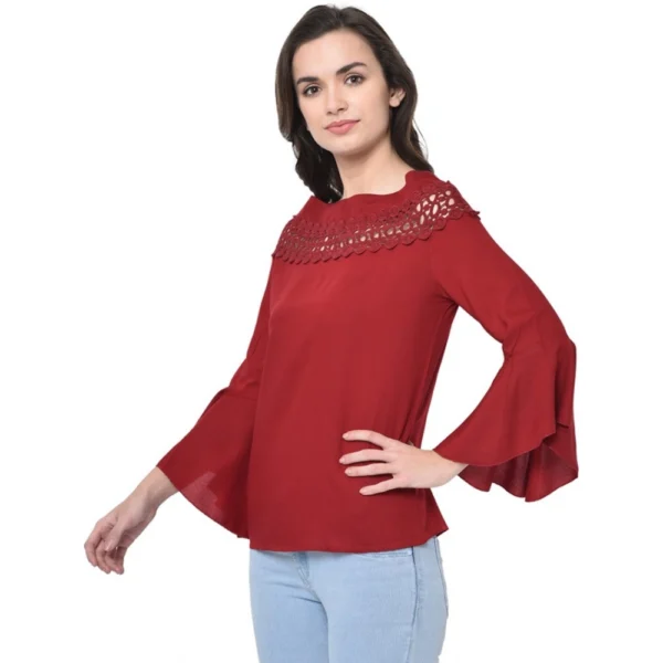 Women's Cotton Blend Solid Regular Sleeves Round Neck Regular Top (Maroon)