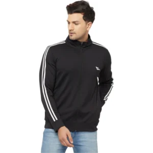 Men's Solid Lycra Blend Full Sleeve Casual Jacket (Black)