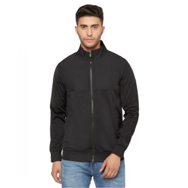 Men's Solid Lycra Blend Full Sleeve Casual Jacket (Black)