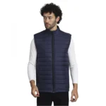 Men's Solid Polyester Sleeveless Bomber Jacket (Blue)