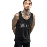 Men's Casual Cotton Blended Printed Sleeveless Vest (Black)