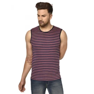 Men's Casual Cotton Blended Striped Sleeveless Vest (Pink)