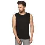 Men's Casual Cotton Blended Solid Sleeveless Vest (Black)