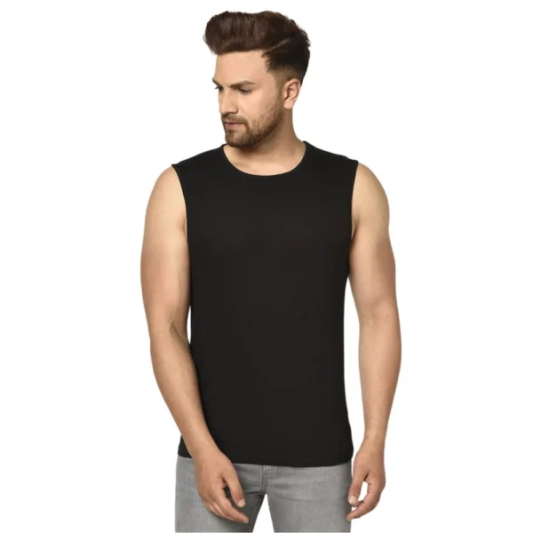 Men's Casual Cotton Blended Solid Sleeveless Vest (Black)