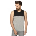 Men's Casual Cotton Blended Colorblock Sleeveless Vest (Black-Grey)