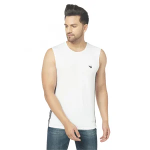 Men's Casual Polyester Printed Sleeveless Vest (White)