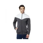 Men's Colorblock Lycra Blend Full Sleeve Casual Jacket (Grey-White)