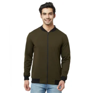 Men's Solid Polyester Full Sleeve Casual Jacket (Green)