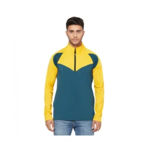 Men's Solid Lycra Blend Full Sleeve Casual Jacket (Yellow-Blue)