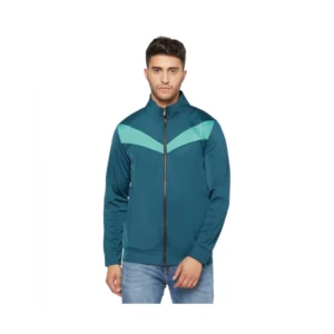 Men's Colorblock Polyester Full Sleeve Casual Jacket (Blue)