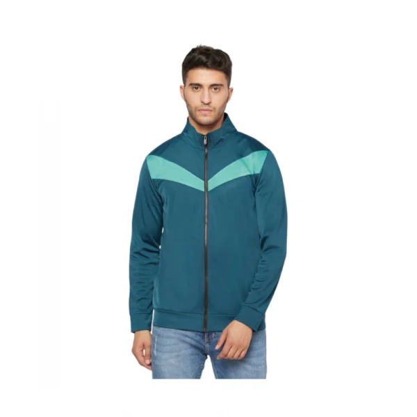 Men's Colorblock Polyester Full Sleeve Casual Jacket (Blue)