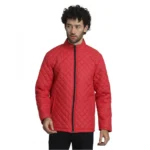 Men's Solid Polyester Full Sleeve Bomber Jacket (Red)