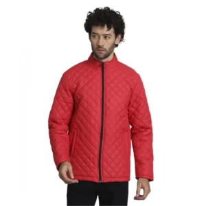 Men's Solid Polyester Full Sleeve Bomber Jacket (Red)