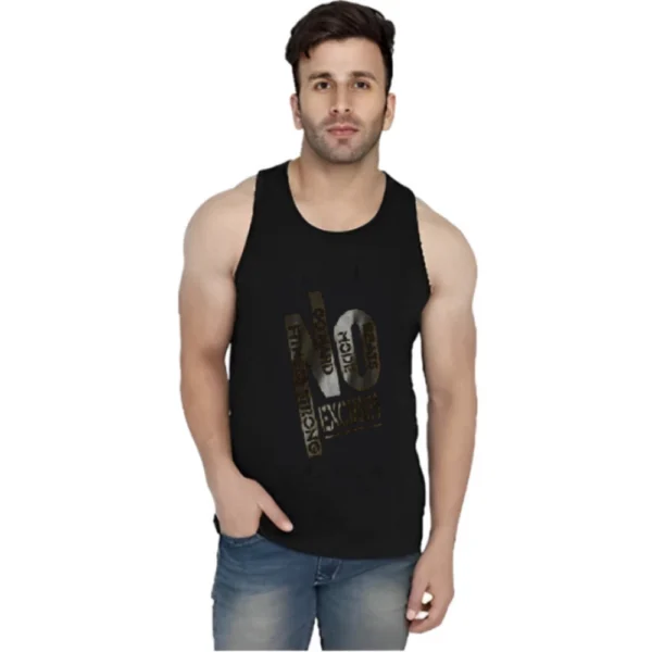 Men's Casual Cotton Blended Printed Sleeveless Vest (Black)