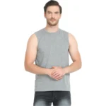 Men's Casual Cotton Blended Solid Sleeveless Vest (Grey)