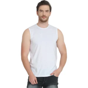 Men's Casual Cotton Blended Solid Sleeveless Vest (White)